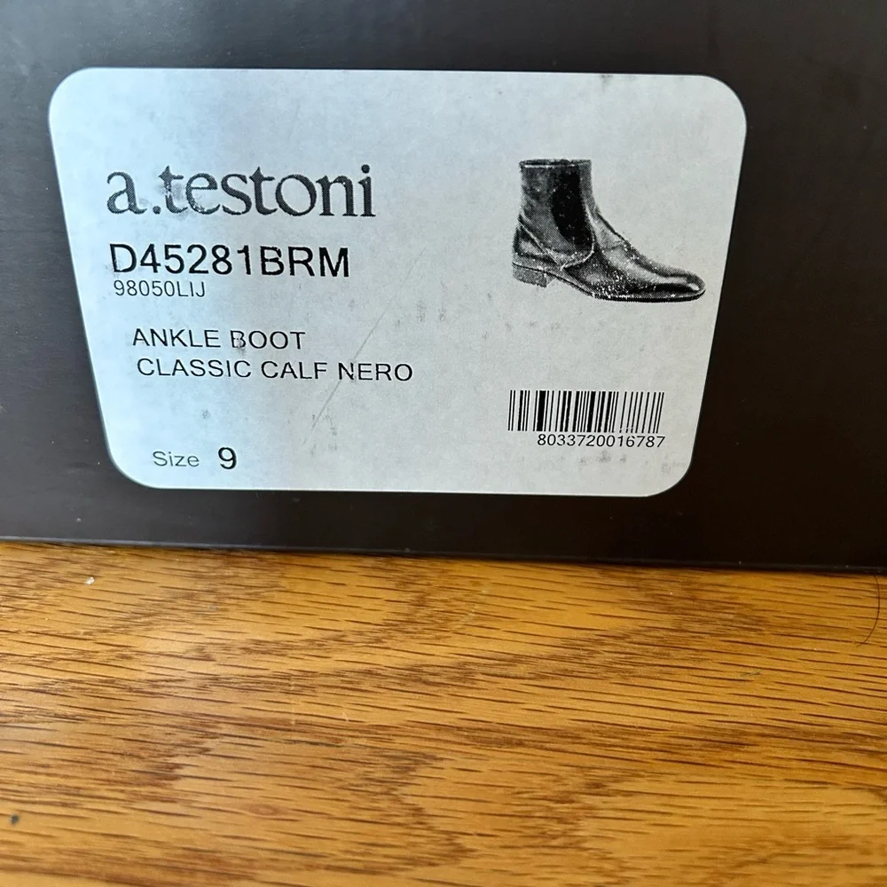 Men's A. Testoni Black Leather Side-Zip Ankle Boots size 9